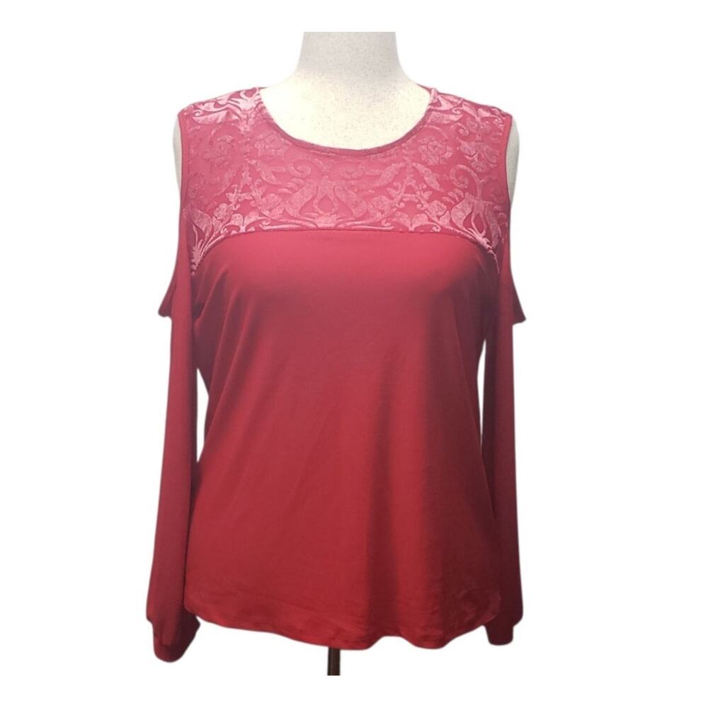 Alison Andrews Red Velvet Burnout Cold Shoulder Top XL NWT Whimsigoth Vampire